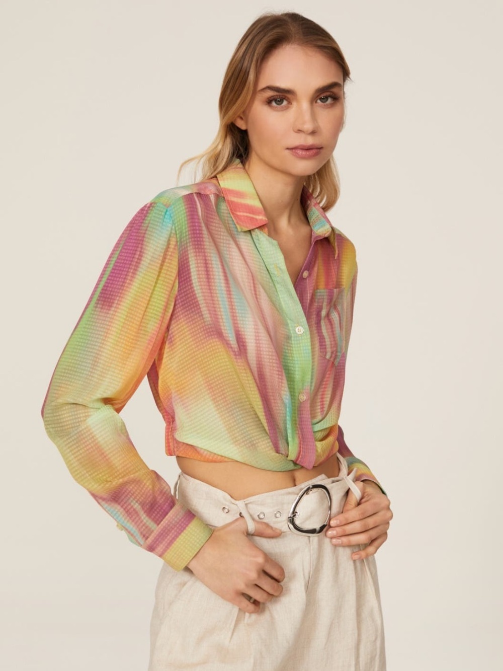 Le Superbe Sunset Tower Tuck shirt Size 6